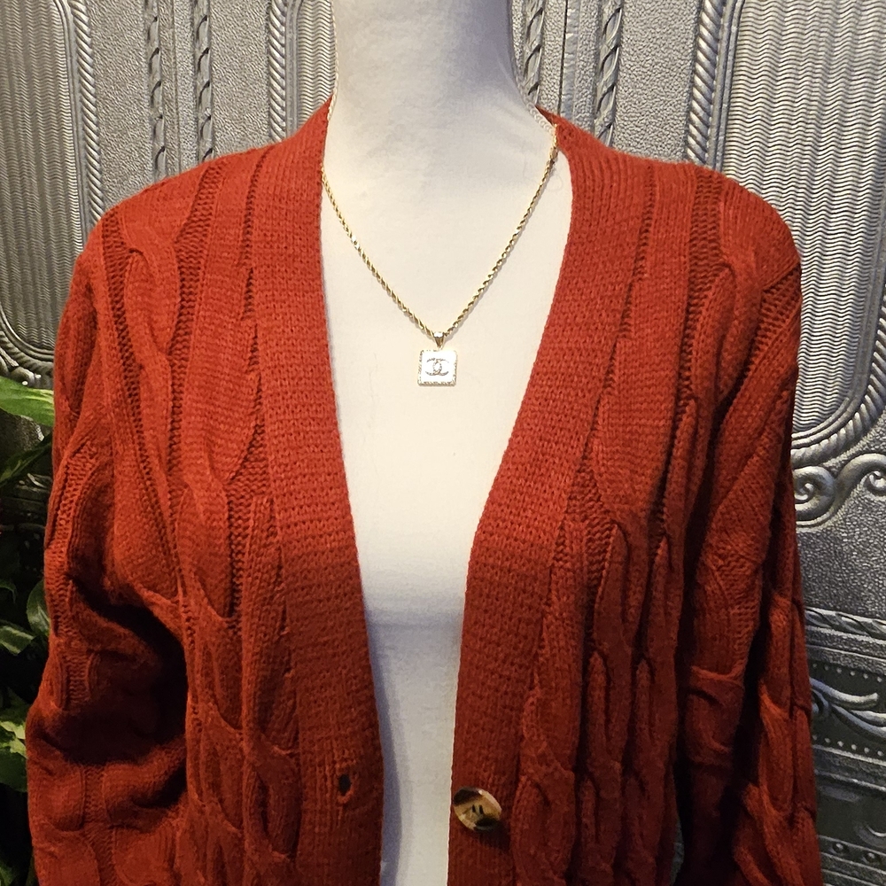 Button Up Cable-Knit Cardigan with Pockets